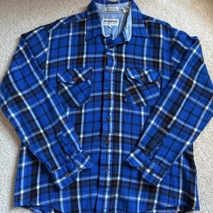 Vintage 80s McGregor blue plaid flannel Large button-up long sleeve Korea